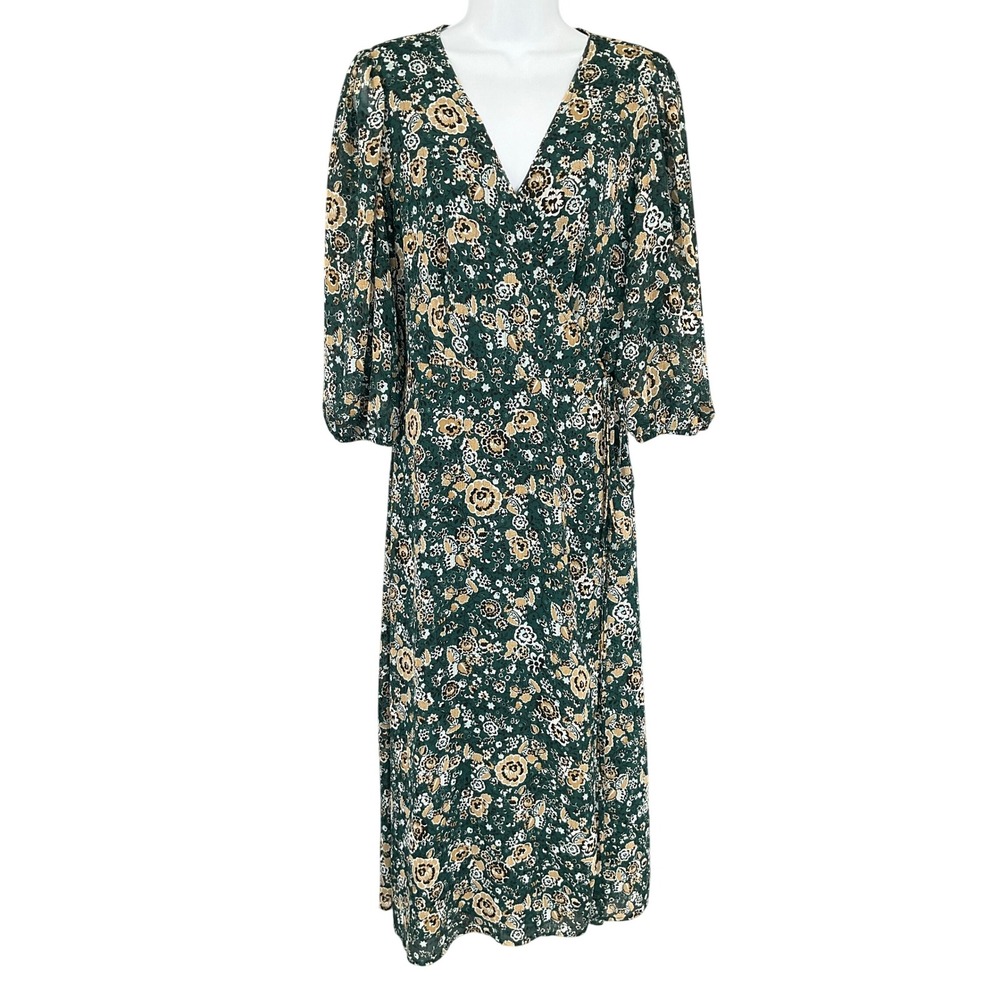 Ann Taylor Wrap Maxi Dress Sz 10 Green Garden Church Office Boho Feminine